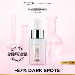 L'Oreal Colour Bright Serum bottle with a sleek design, showcasing vibrant colors and a pump dispenser for easy application.